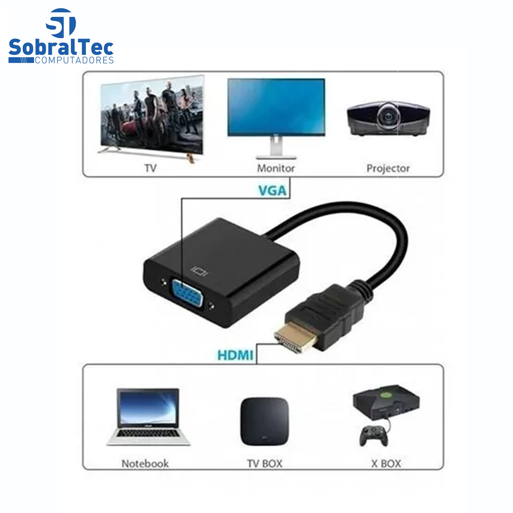 Mini Adaptador Conversor Hdmi Para Vga Com Saída De Áudio Preto